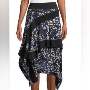3.1 Phillip Lim Black and Blue Floral Asymmetrical skirt
